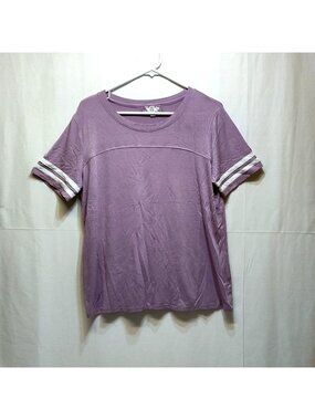 Pink Rose Vintage Lavender Short Sleeve T-Shirt Striped Cuffs Womens Size Large